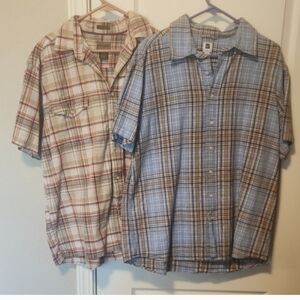 Men's Blue Plaid Short-Sleeve Button-Up Shirt